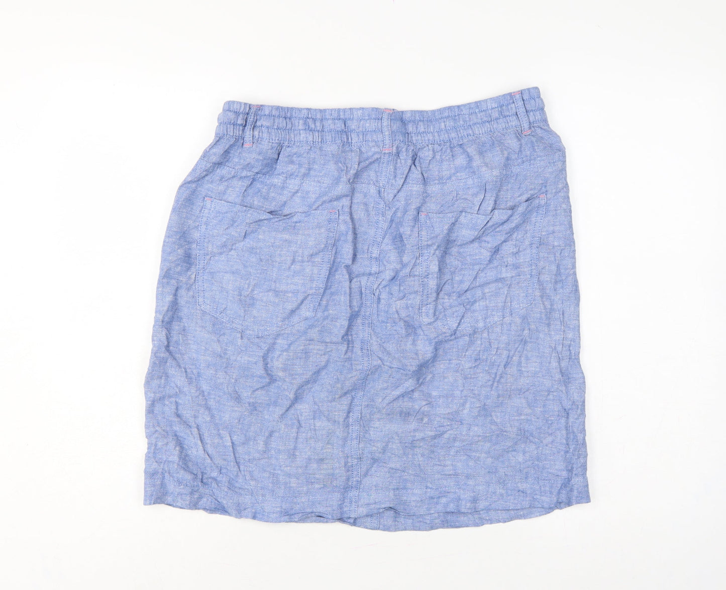 M&S Women Blue UK 14 Linen Lyocell Drawstring Knee Length Skirt