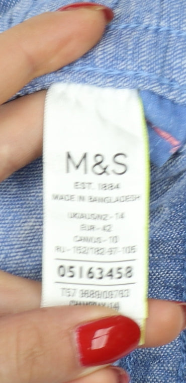 M&S Women Blue UK 14 Linen Lyocell Drawstring Knee Length Skirt