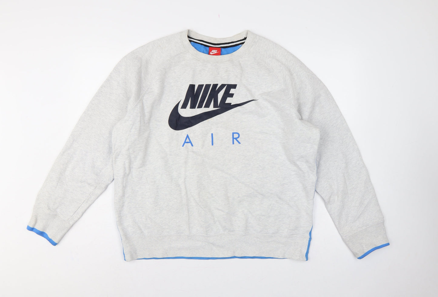 Nike Men’s Grey Blue Air Logo Graphic Pullover Sweatshirt L