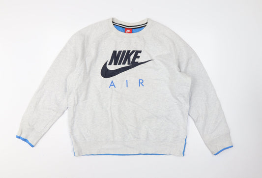 Nike Men’s Grey Blue Air Logo Graphic Pullover Sweatshirt L