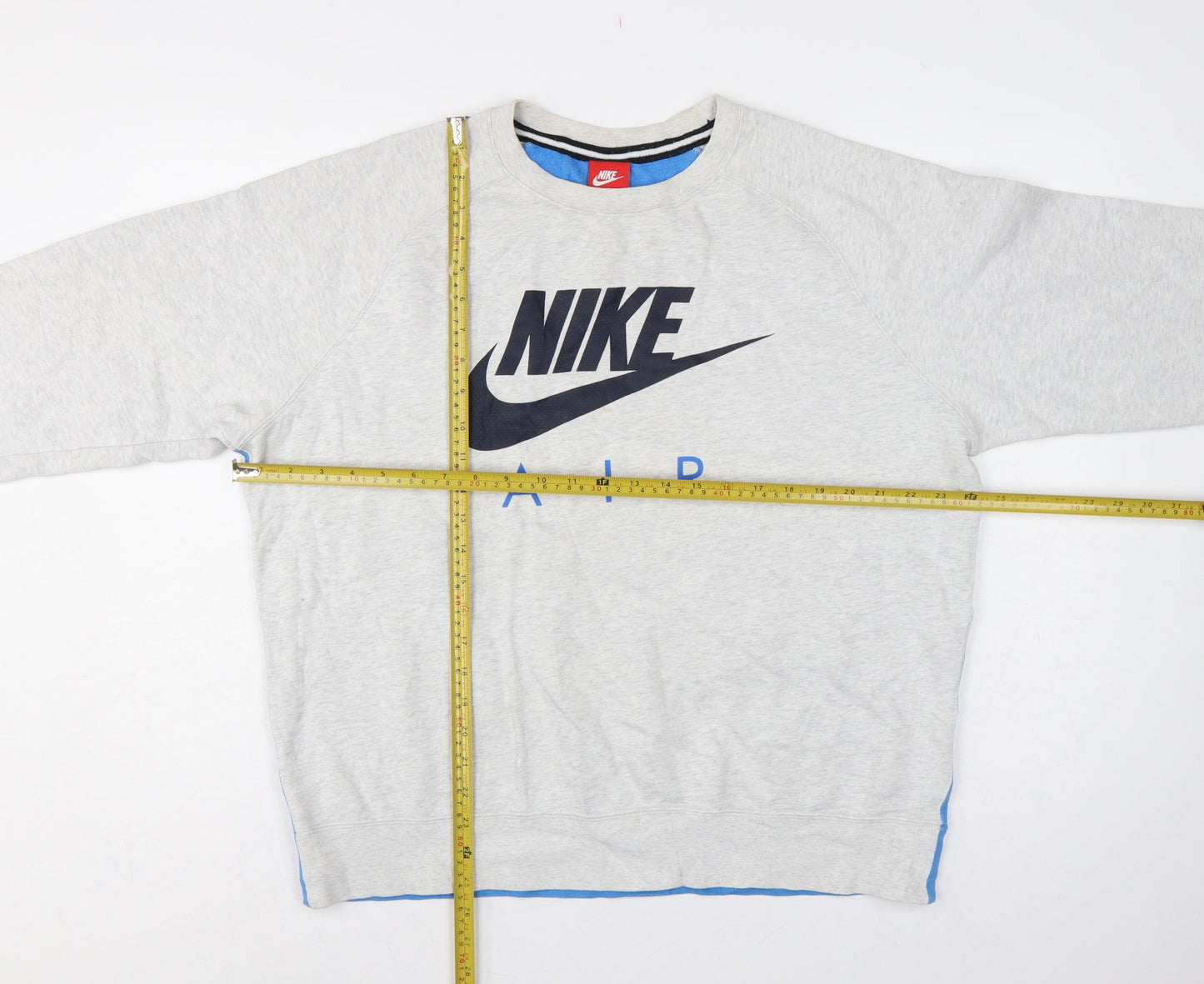 Nike Men’s Grey Blue Air Logo Graphic Pullover Sweatshirt L