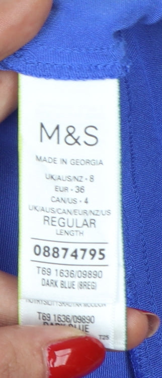 Marks & Spencer Women Blue UK 8 Long A-Line Tie Waist Maxi Dress