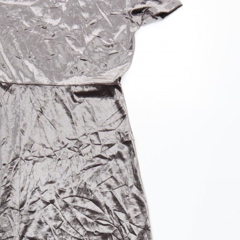 Zara Women Grey M Velour Midi Sheath Dress Short Sleeve Side Slit