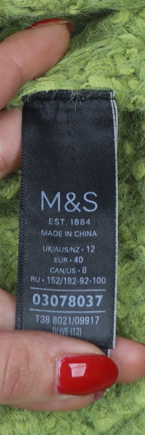 Marks & Spencer Women Green UK 12 Chunky Knit Mock Neck Jumper