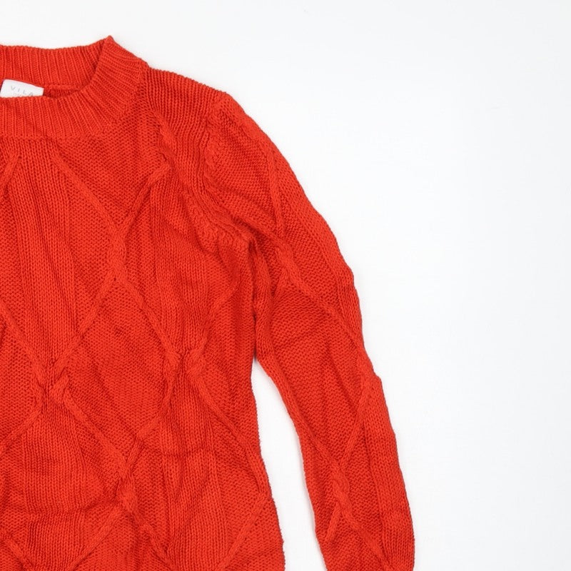 VILA Women’s Red XS Cable Knit Crew Neck Long Sleeve Jumper