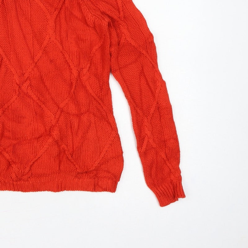 VILA Women’s Red XS Cable Knit Crew Neck Long Sleeve Jumper