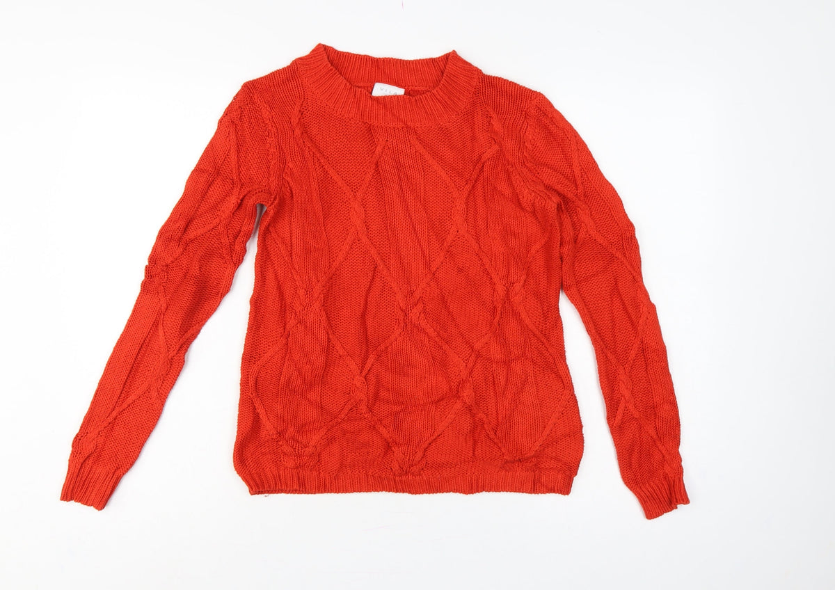 VILA Women’s Red XS Cable Knit Crew Neck Long Sleeve Jumper