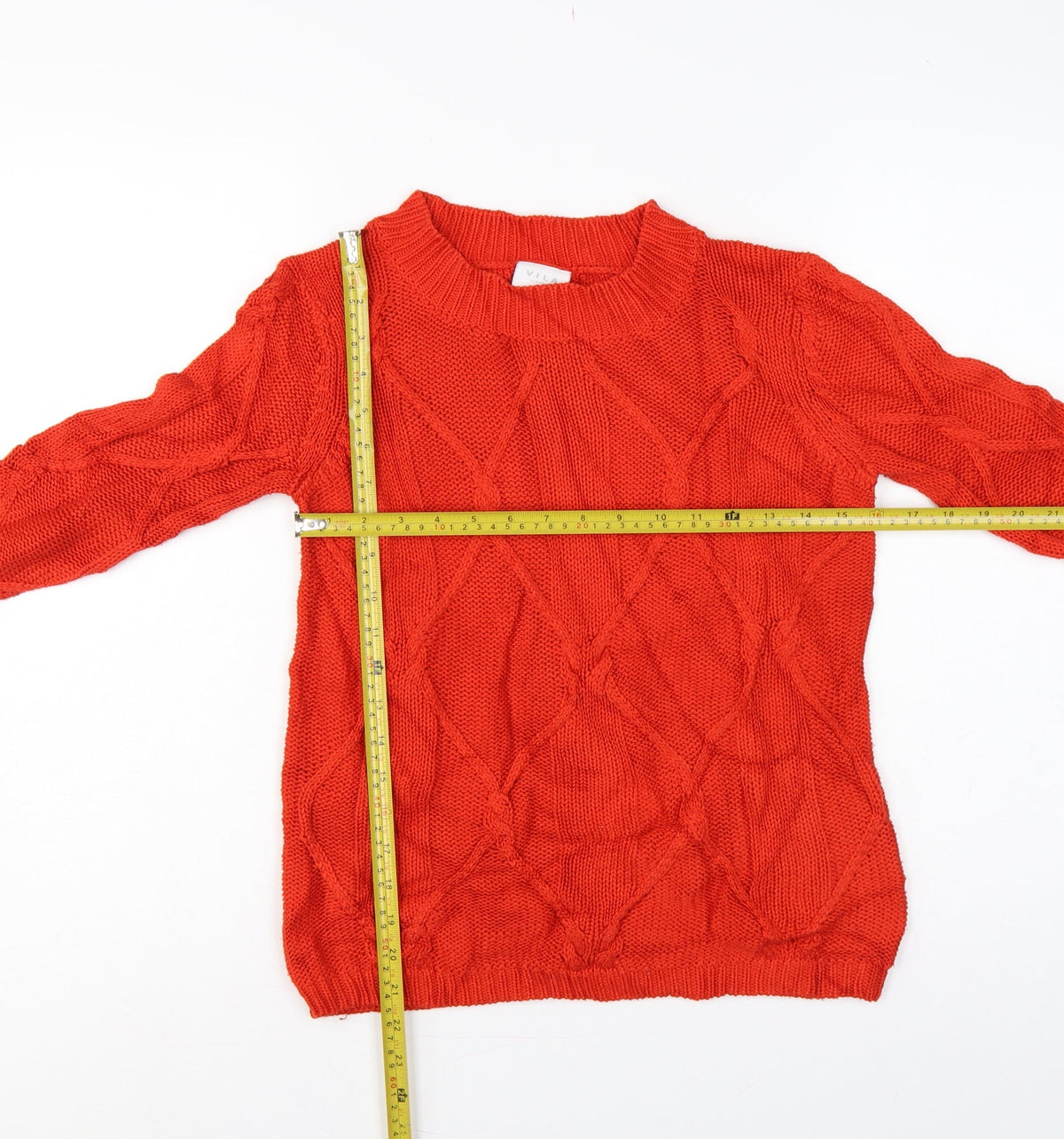 VILA Women’s Red XS Cable Knit Crew Neck Long Sleeve Jumper
