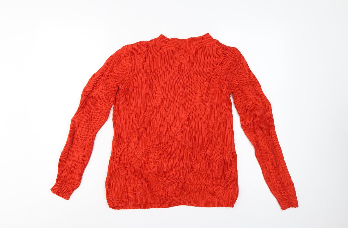 VILA Women’s Red XS Cable Knit Crew Neck Long Sleeve Jumper