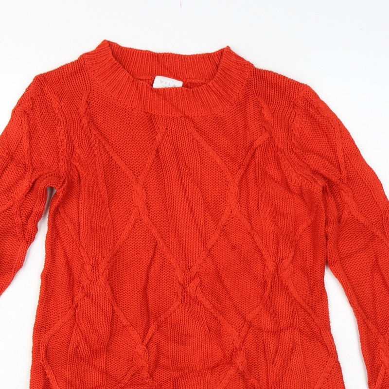 VILA Women’s Red XS Cable Knit Crew Neck Long Sleeve Jumper