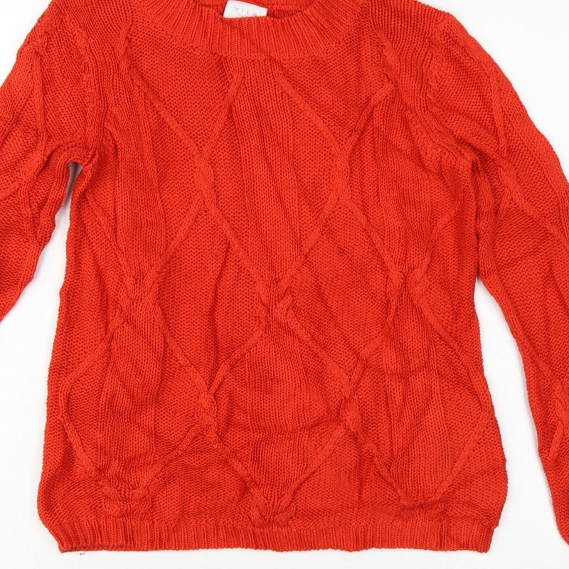 VILA Women’s Red XS Cable Knit Crew Neck Long Sleeve Jumper