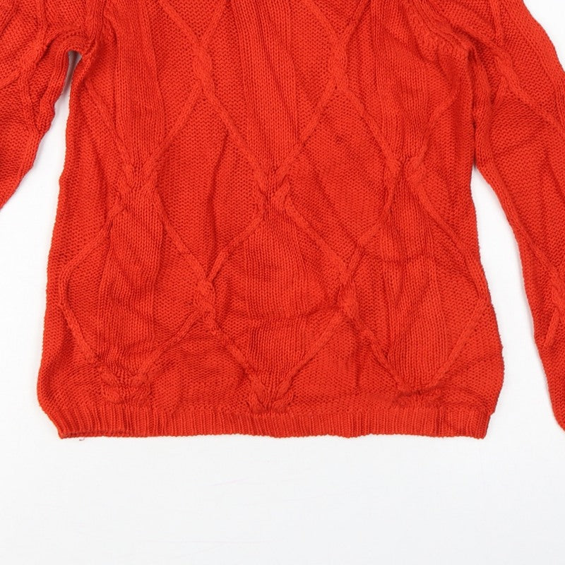 VILA Women’s Red XS Cable Knit Crew Neck Long Sleeve Jumper