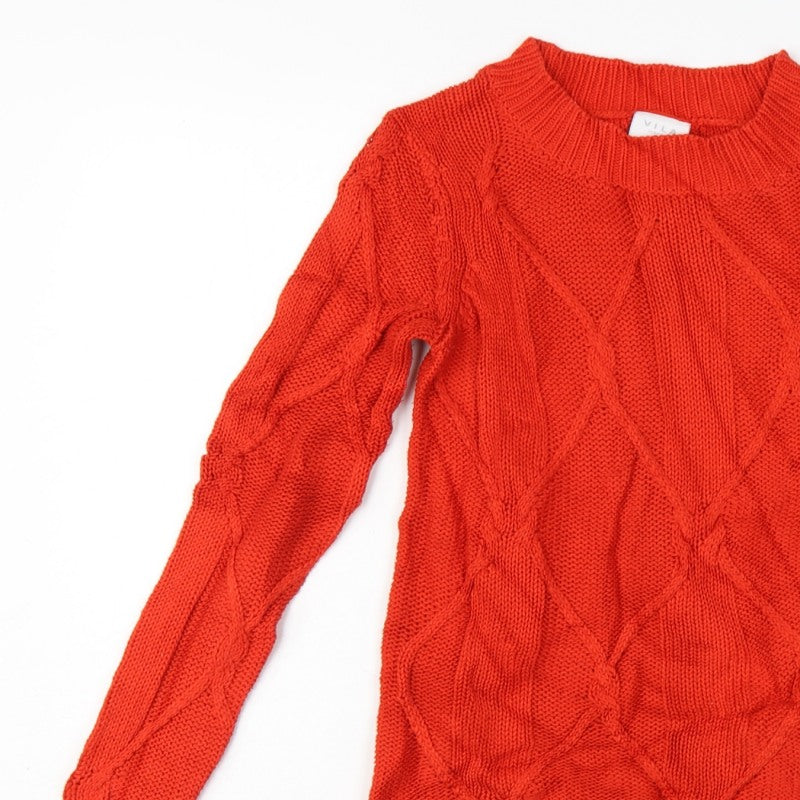 VILA Women’s Red XS Cable Knit Crew Neck Long Sleeve Jumper