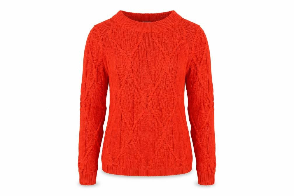 VILA Women’s Red XS Cable Knit Crew Neck Long Sleeve Jumper