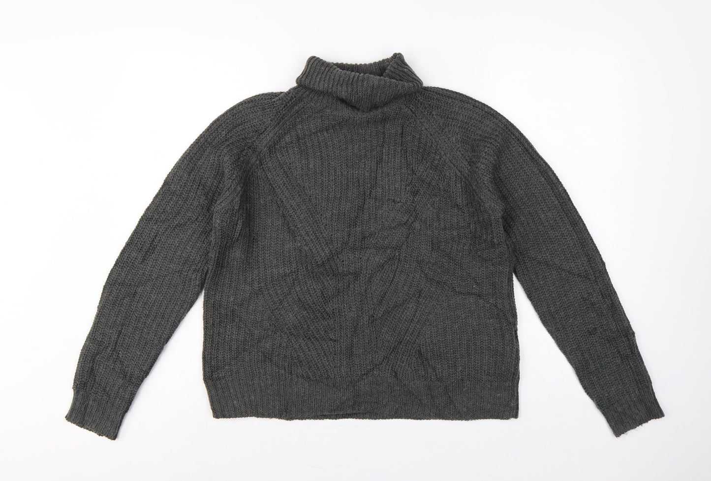 Jacqueline de Yong Women Grey S Cable Knit Roll Neck Jumper