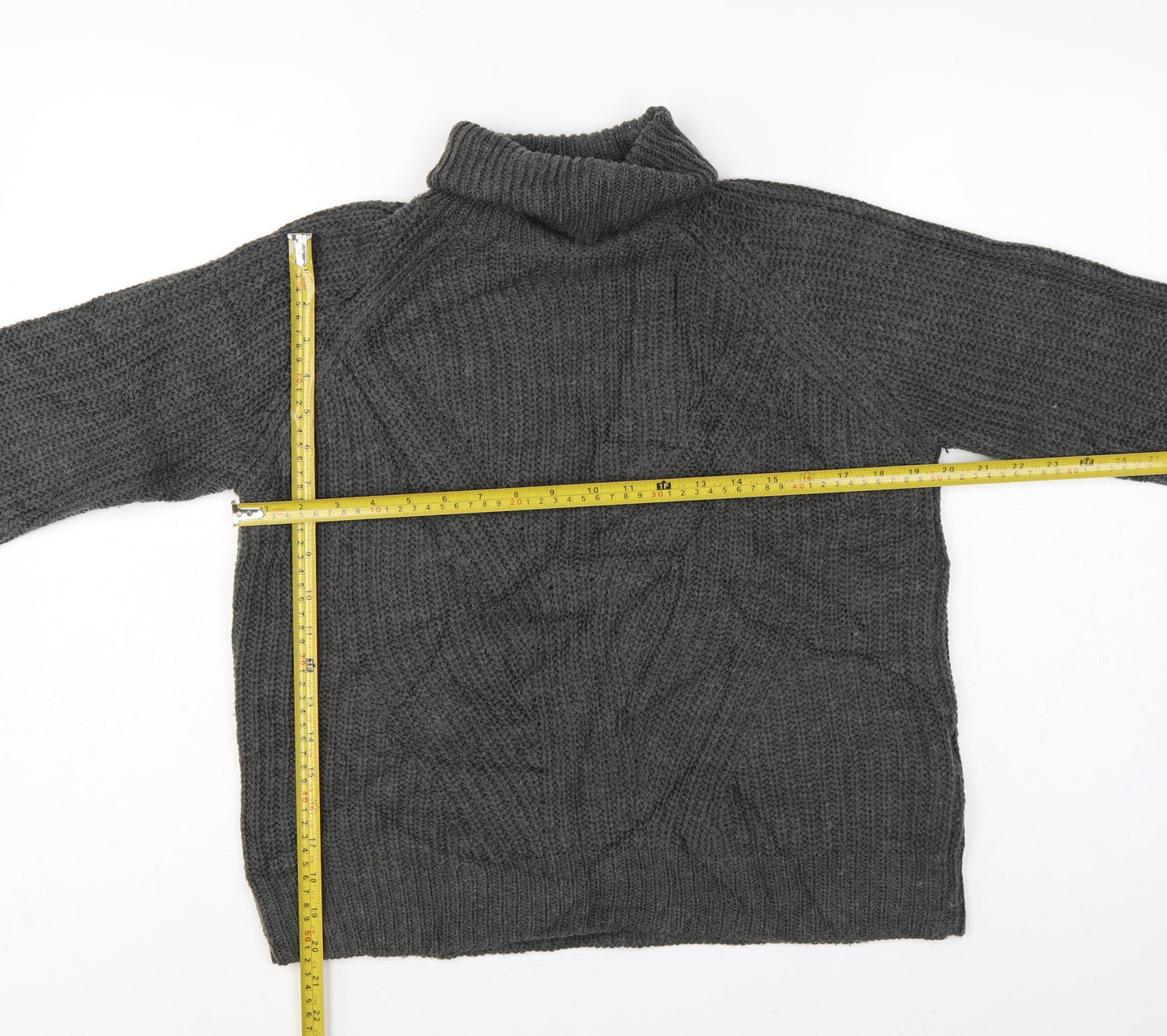Jacqueline de Yong Women Grey S Cable Knit Roll Neck Jumper