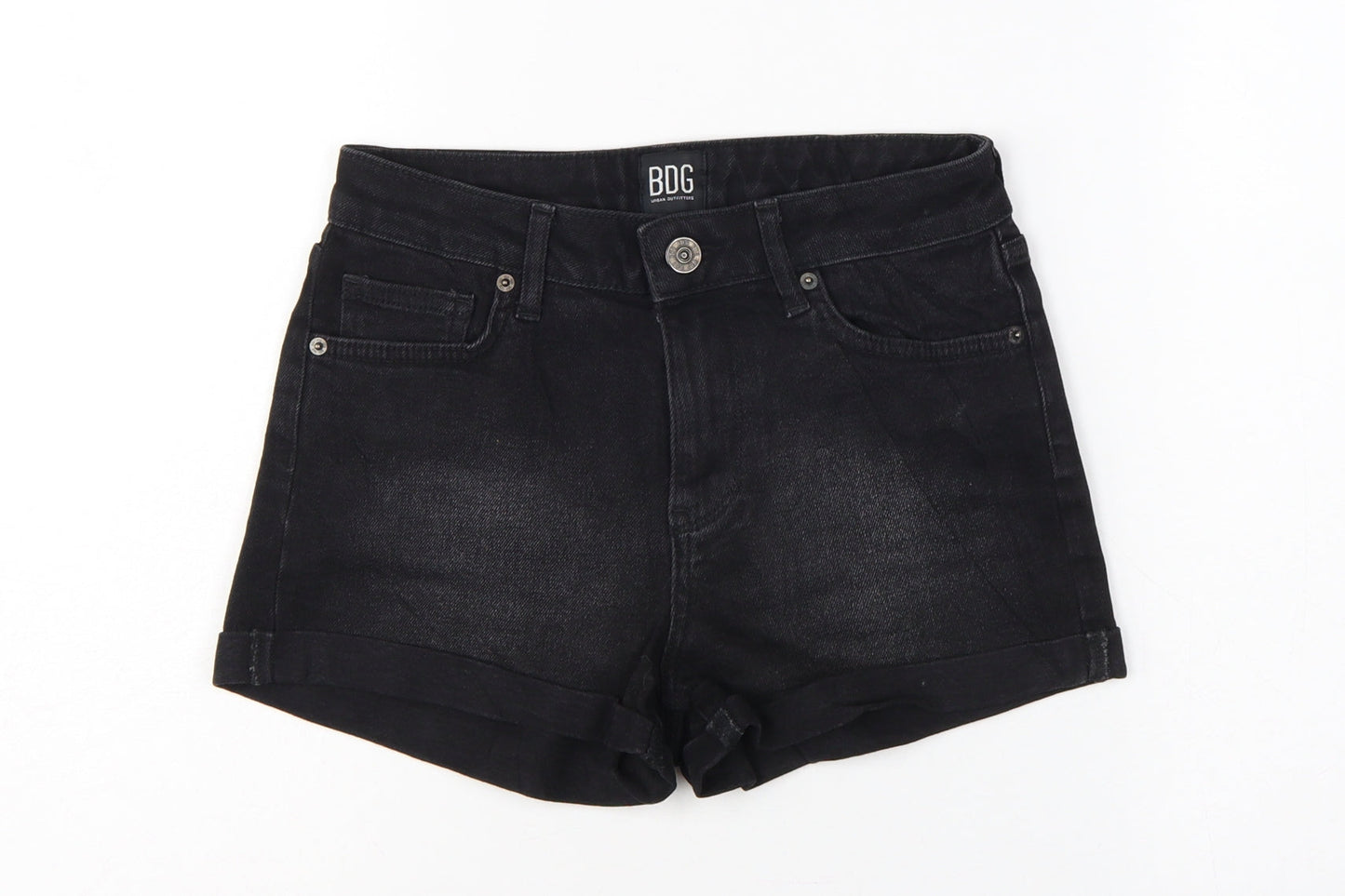 BDG Urban Outfitters Women Black UK 8 W26 High Rise Cuffed Denim Shorts