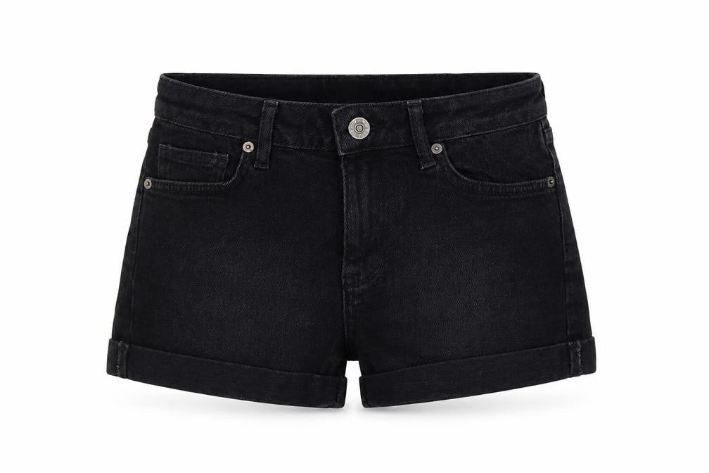 Front view of BDG Urban Outfitters Women Black UK 8 W26 High Rise Cuffed Denim Shorts