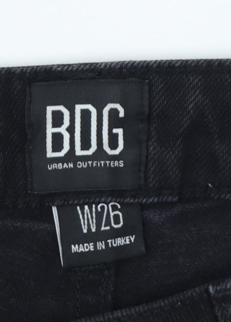 BDG Urban Outfitters Women Black UK 8 W26 High Rise Cuffed Denim Shorts