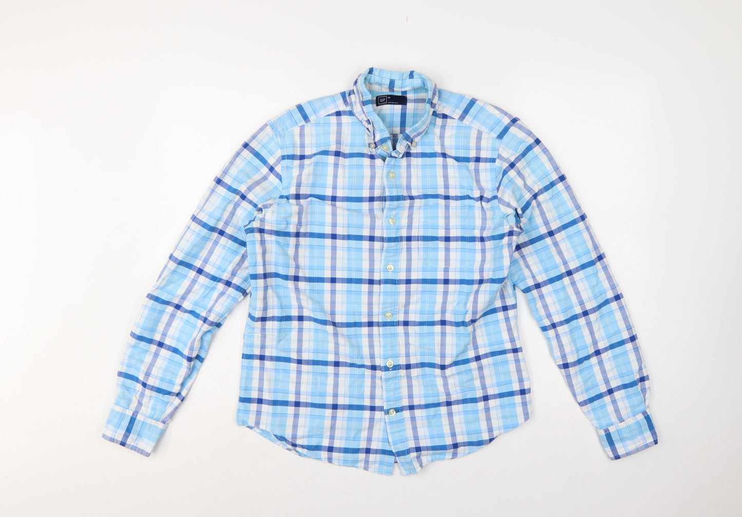 GAP Mens Blue Check Button Down Long Sleeve Cotton Shirt XS