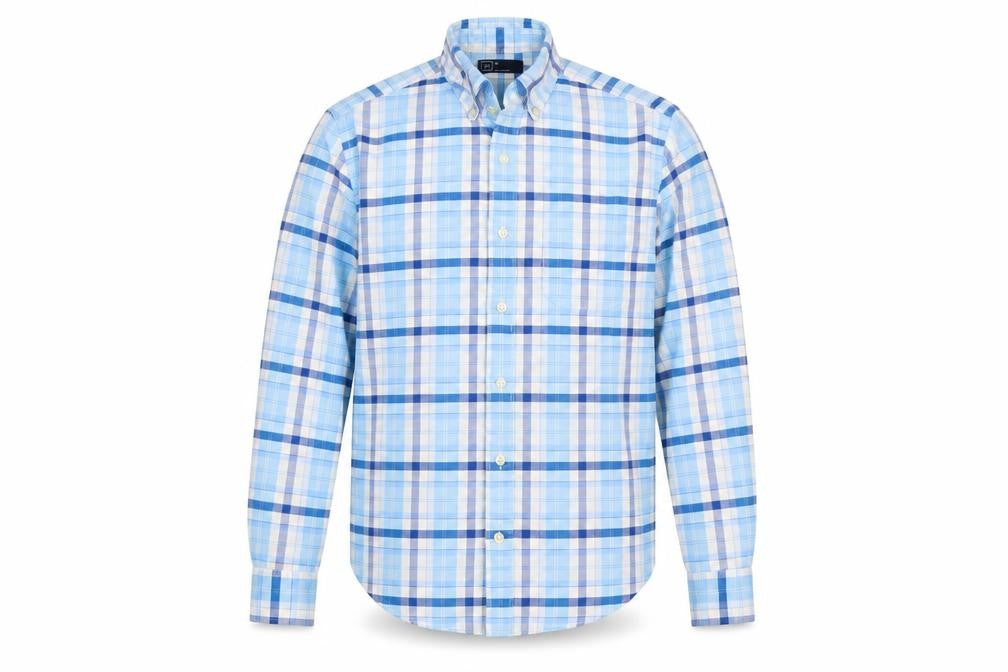 GAP Mens Blue Check Button Down Long Sleeve Cotton Shirt XS