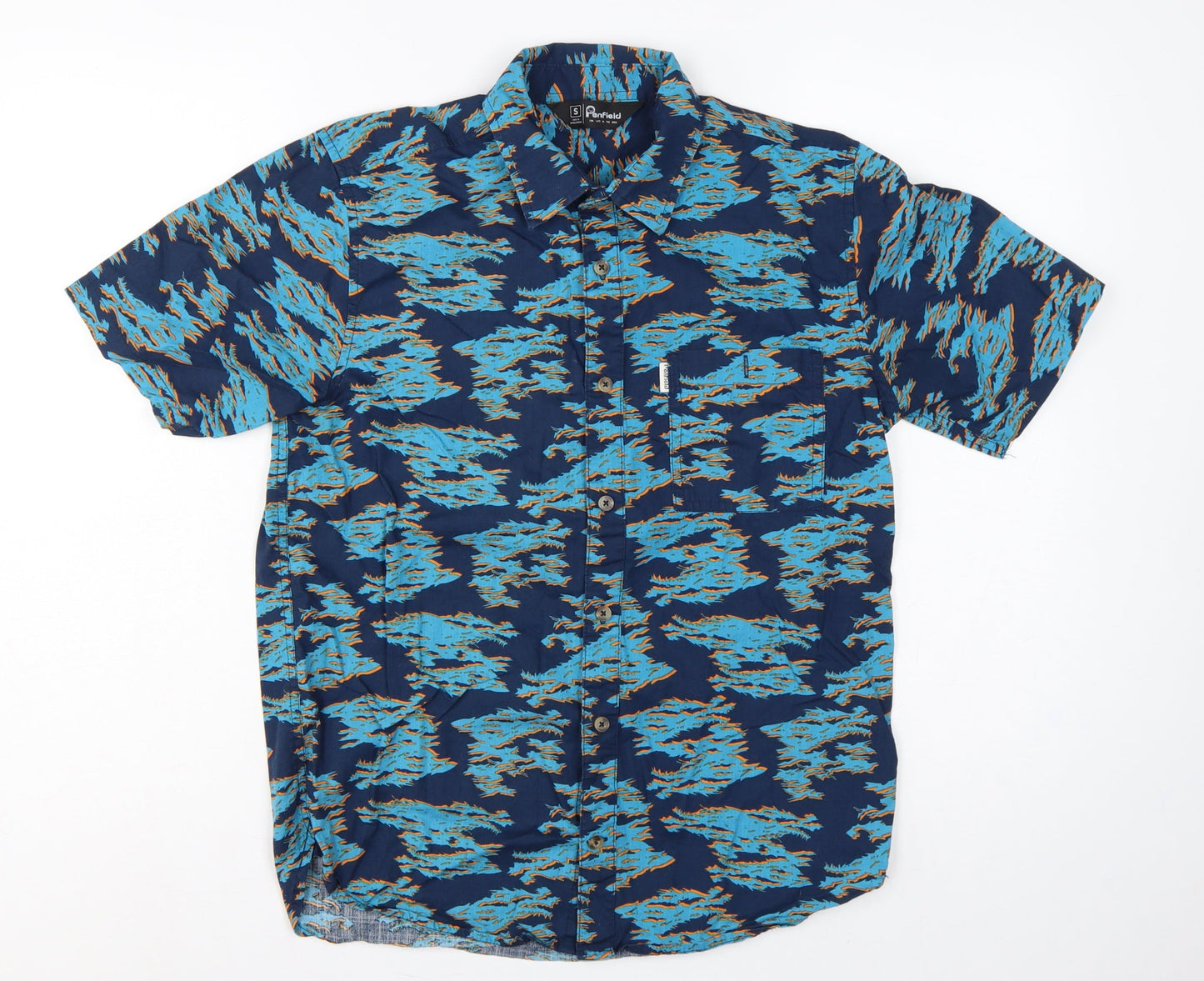 Penfield Men’s Blue Small Geometric Cotton Short Sleeve Button-Up Shirt