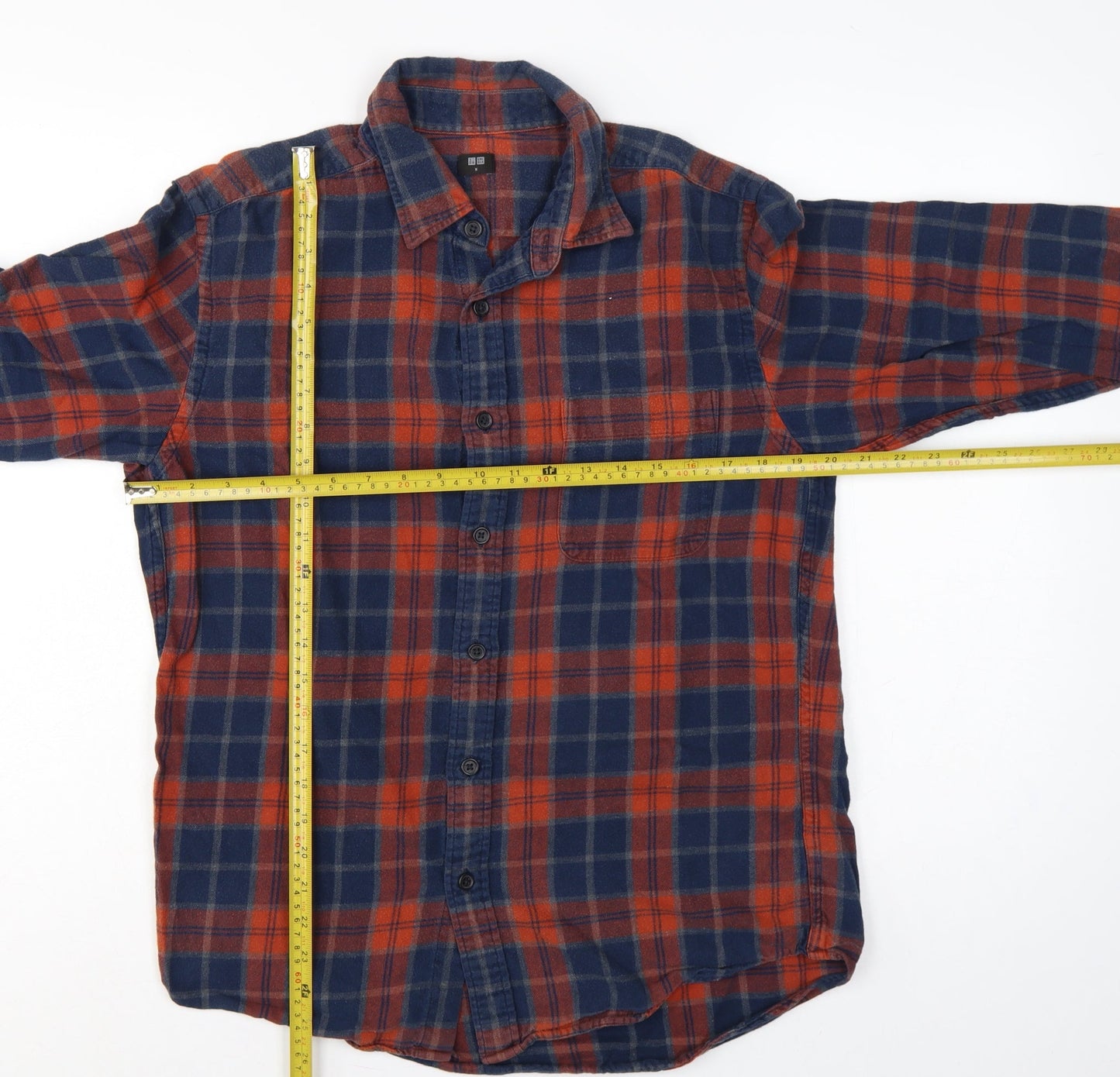 Uniqlo Men’s M Blue Orange Plaid Flannel Button-Down Shirt