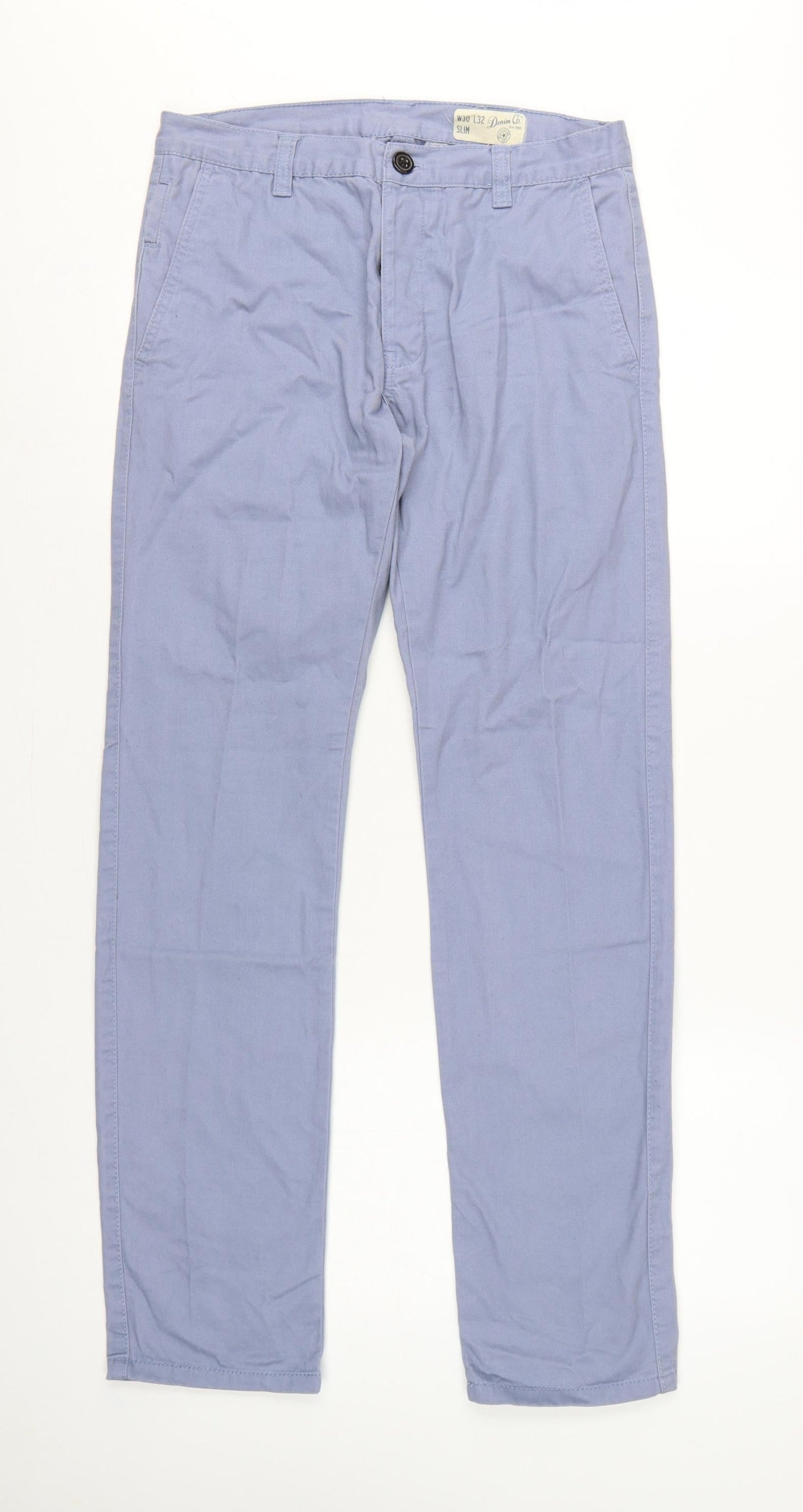 Denim Co. Men's Blue W30 L32 Slim Cotton Chino Trousers