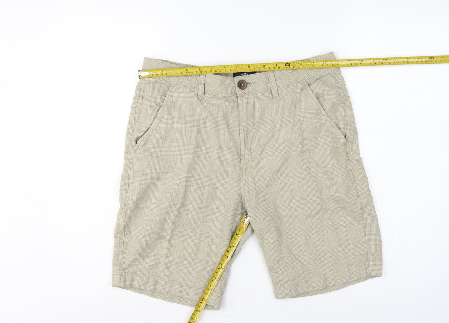 Threadbare Men’s Beige Check Cotton Chino Shorts W32 Regular