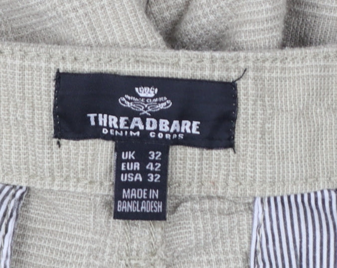 Threadbare Men’s Beige Check Cotton Chino Shorts W32 Regular
