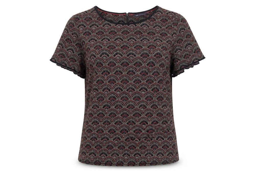 Marks & Spencer Women Black Geometric Viscose Blouse UK 12 Short Sleeve