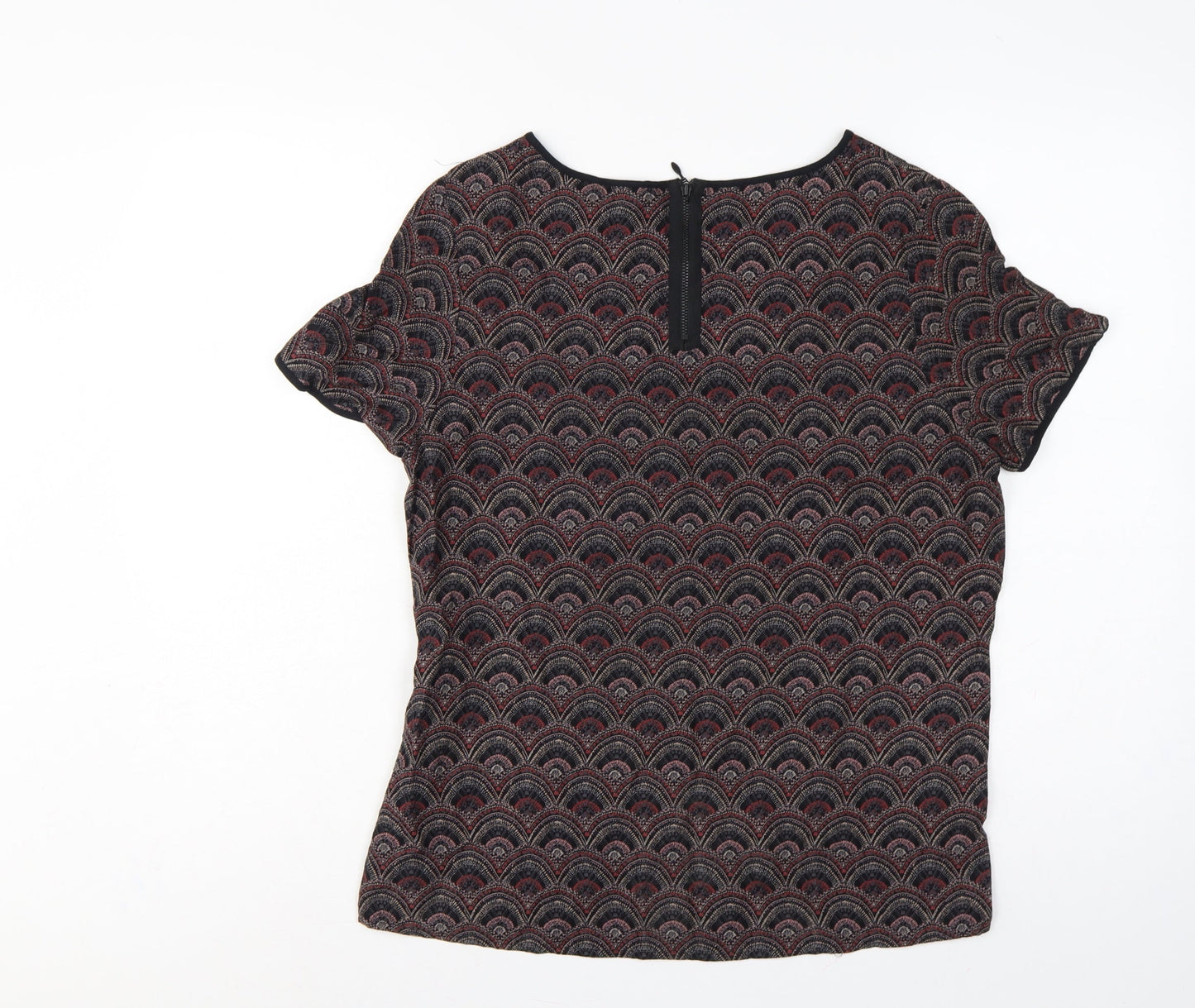 Marks and Spencer Women Black Geometric Viscose Blouse UK 12 Short Sleeve