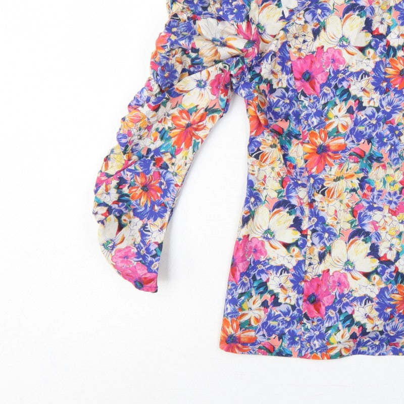 Zara Women Multicoloured M Floral Cropped Balloon Sleeve Blouse