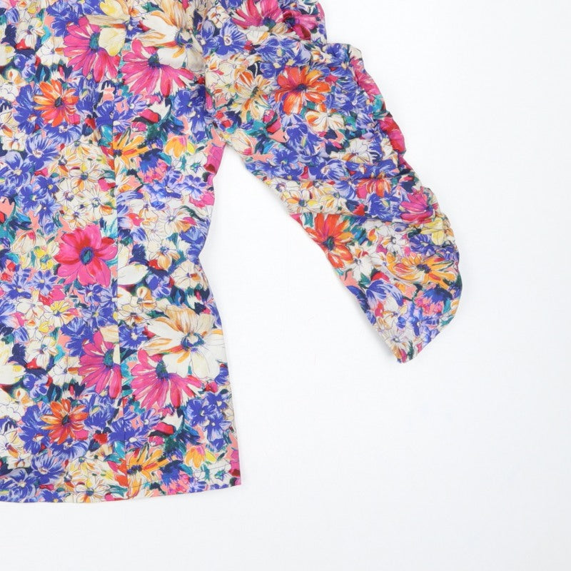 Zara Women Multicoloured M Floral Cropped Balloon Sleeve Blouse