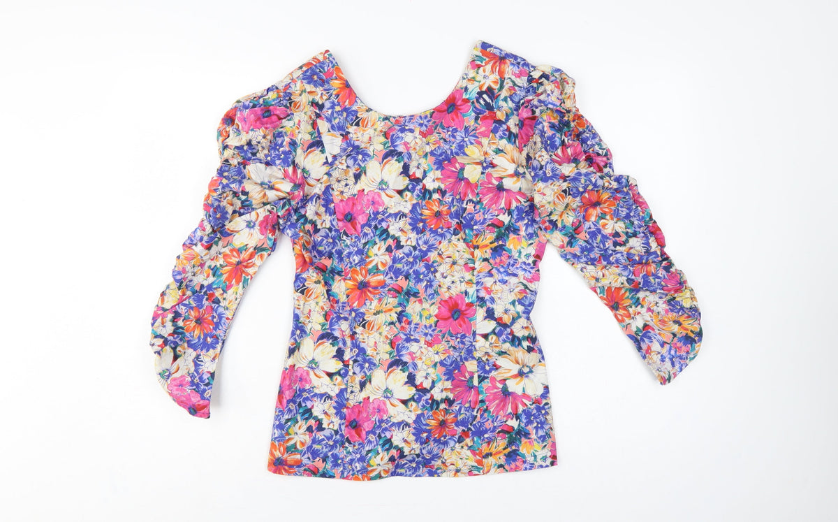 Zara Women Multicoloured M Floral Cropped Balloon Sleeve Blouse