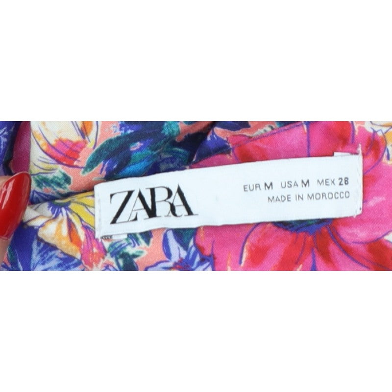 Zara Women Multicoloured M Floral Cropped Balloon Sleeve Blouse