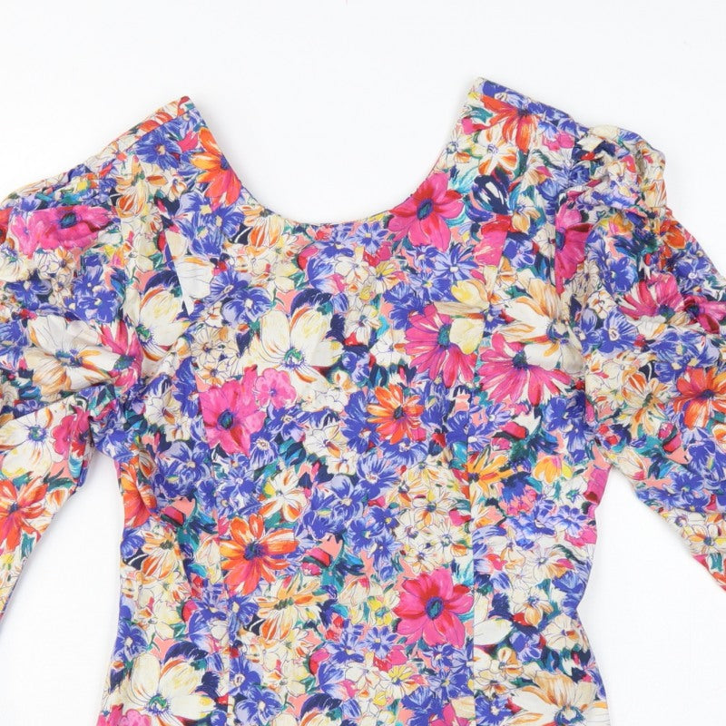Zara Women Multicoloured M Floral Cropped Balloon Sleeve Blouse