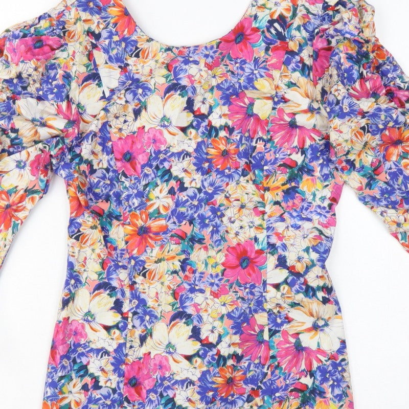 Zara Women Multicoloured M Floral Cropped Balloon Sleeve Blouse