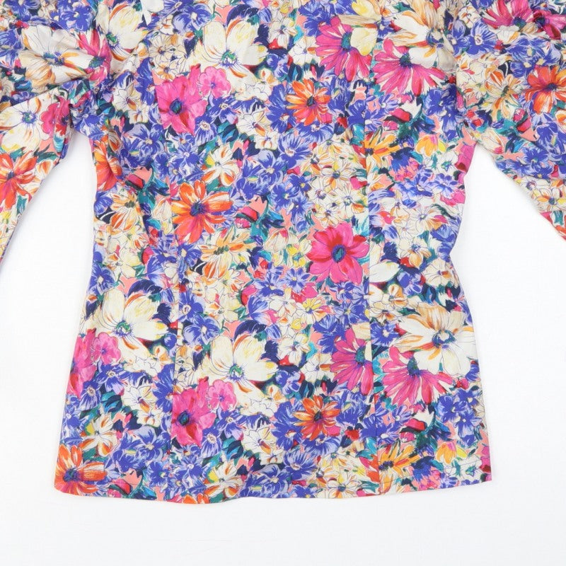 Zara Women Multicoloured M Floral Cropped Balloon Sleeve Blouse