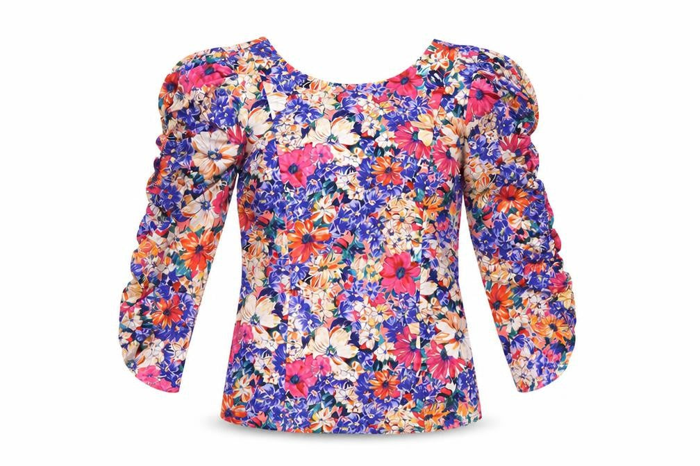 Zara Women Multicoloured M Floral Cropped Balloon Sleeve Blouse