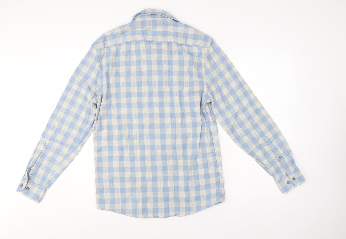 Marks and Spencer Men’s Blue Check Cotton Shirt Small Regular Fit