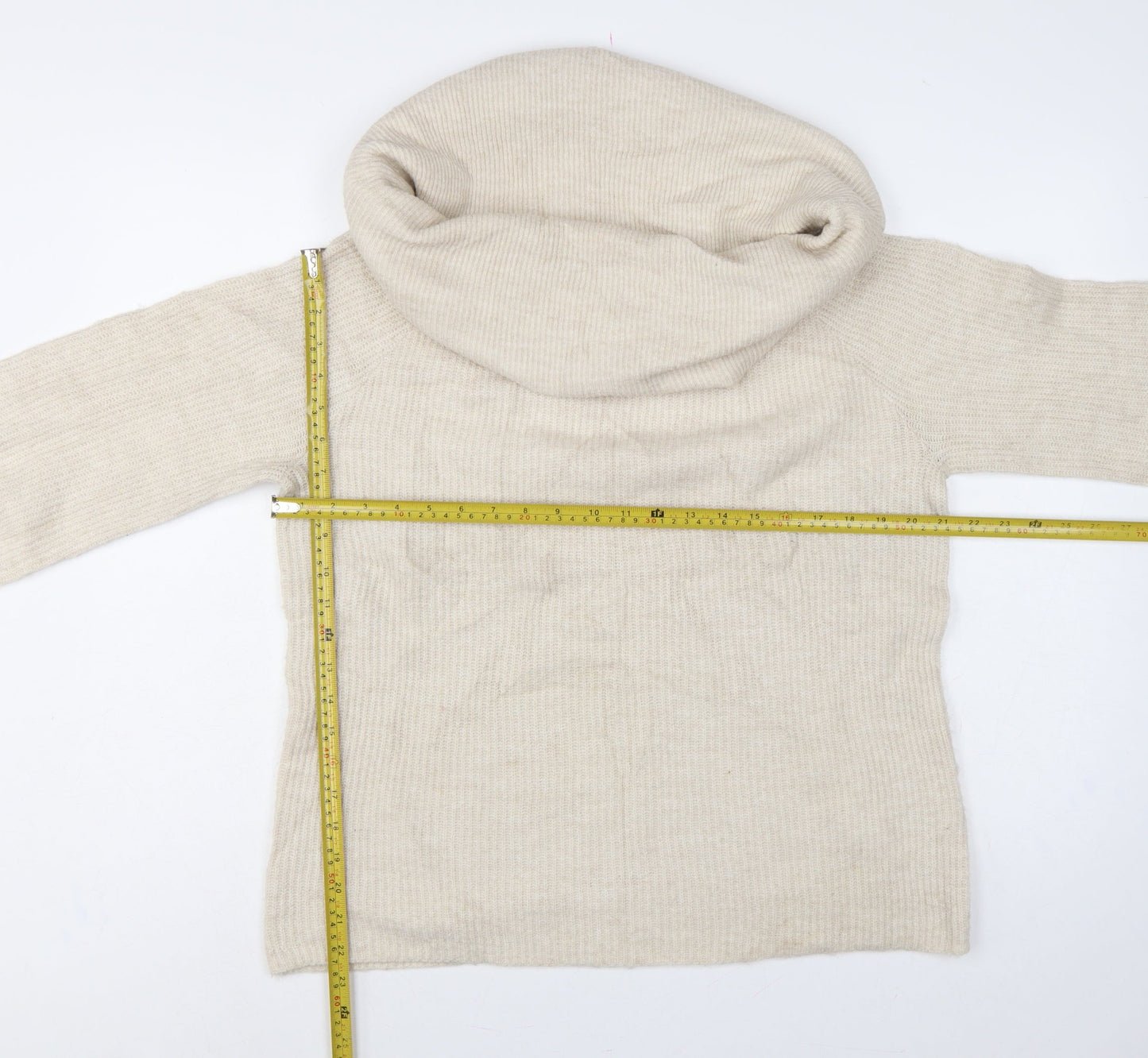 H&M Women Ivory Roll Neck Knit Jumper UK 12 M Long Sleeve