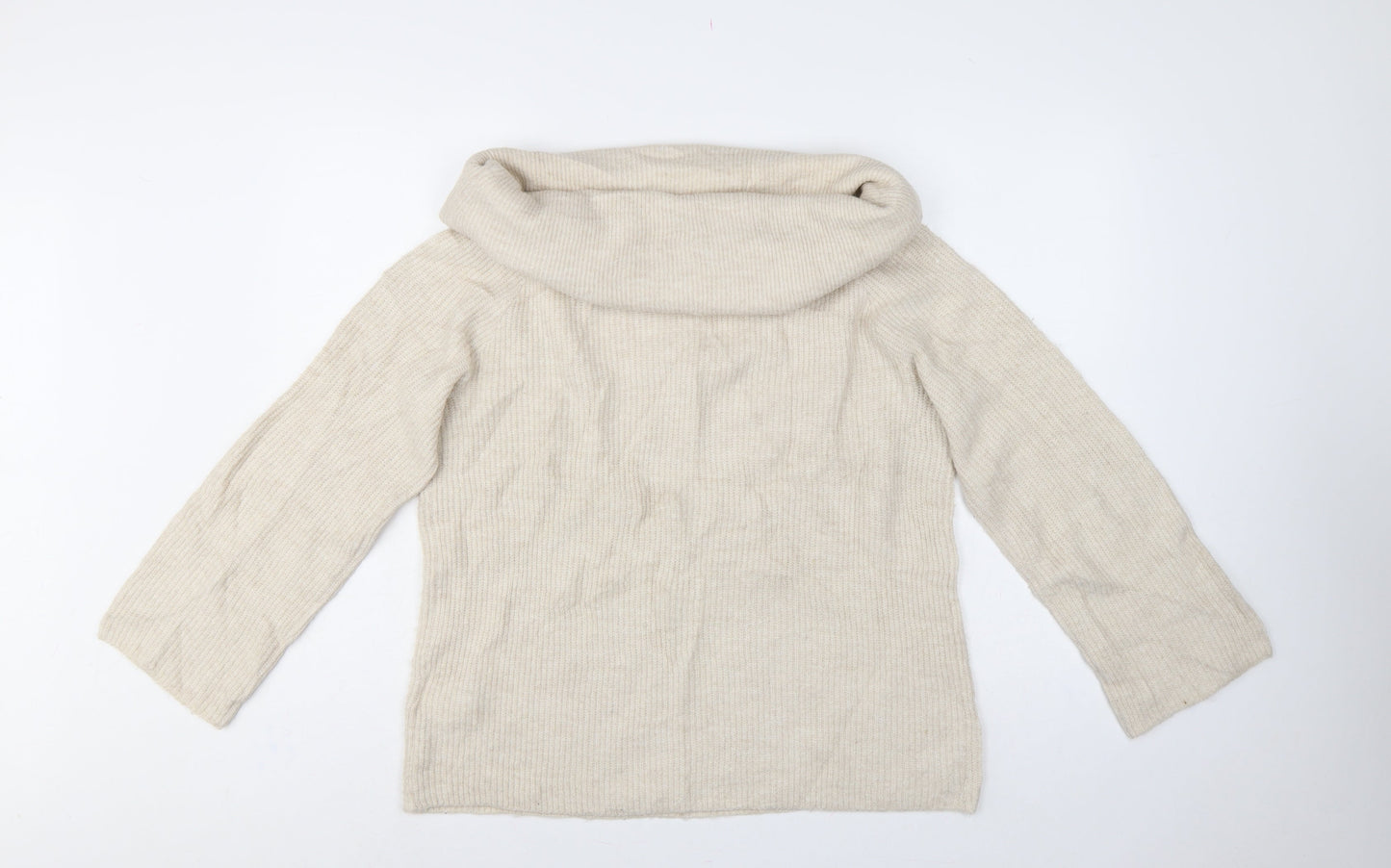 H&M Women Ivory Roll Neck Knit Jumper UK 12 M Long Sleeve
