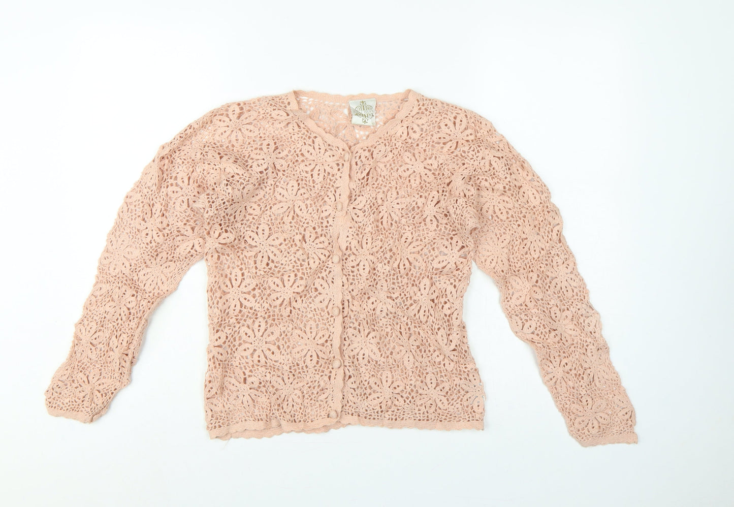 River Island Women Pink Size 10 Floral Crochet Button V-Neck Blouse
