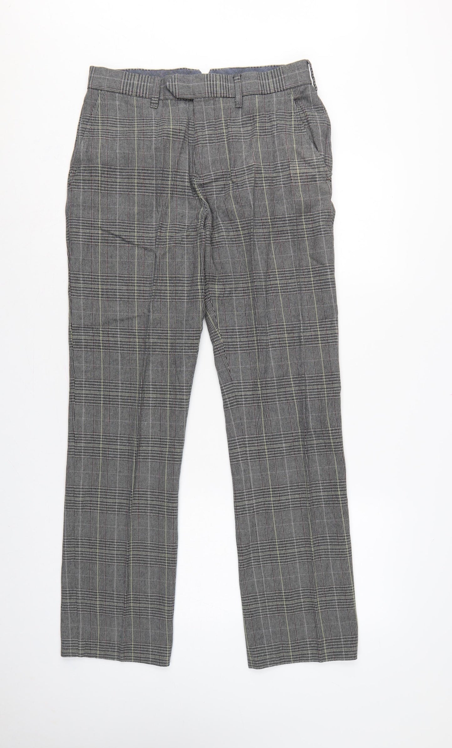 White Stuff Men's Grey Check Cotton Trousers Size 30 Regular Tapered
