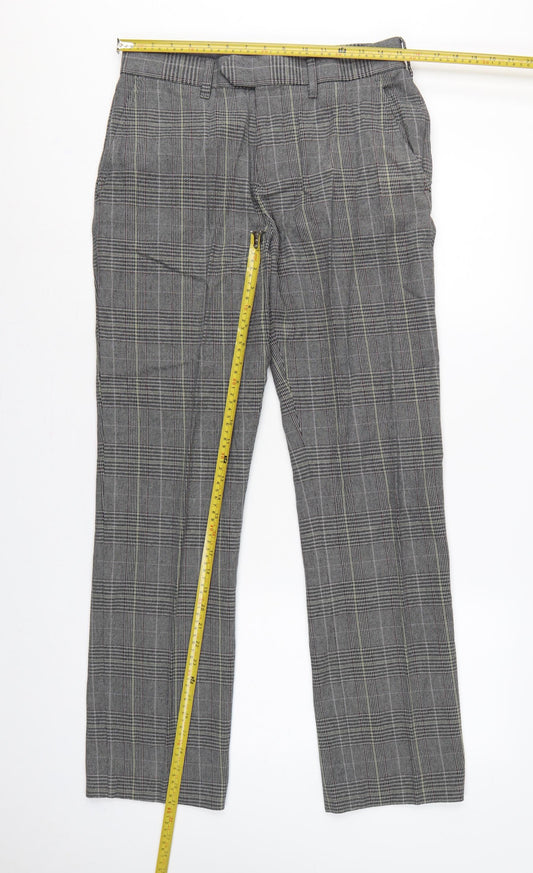 White Stuff Men's Grey Check Cotton Trousers Size 30 Regular Tapered
