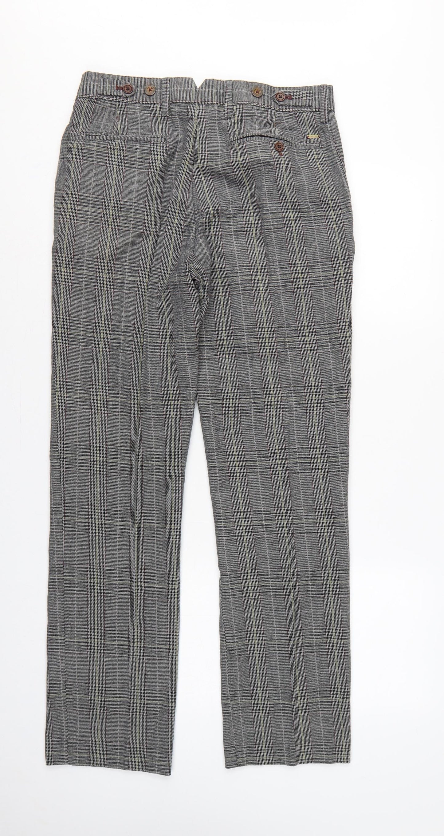 White Stuff Men's Grey Check Cotton Trousers Size 30 Regular Tapered
