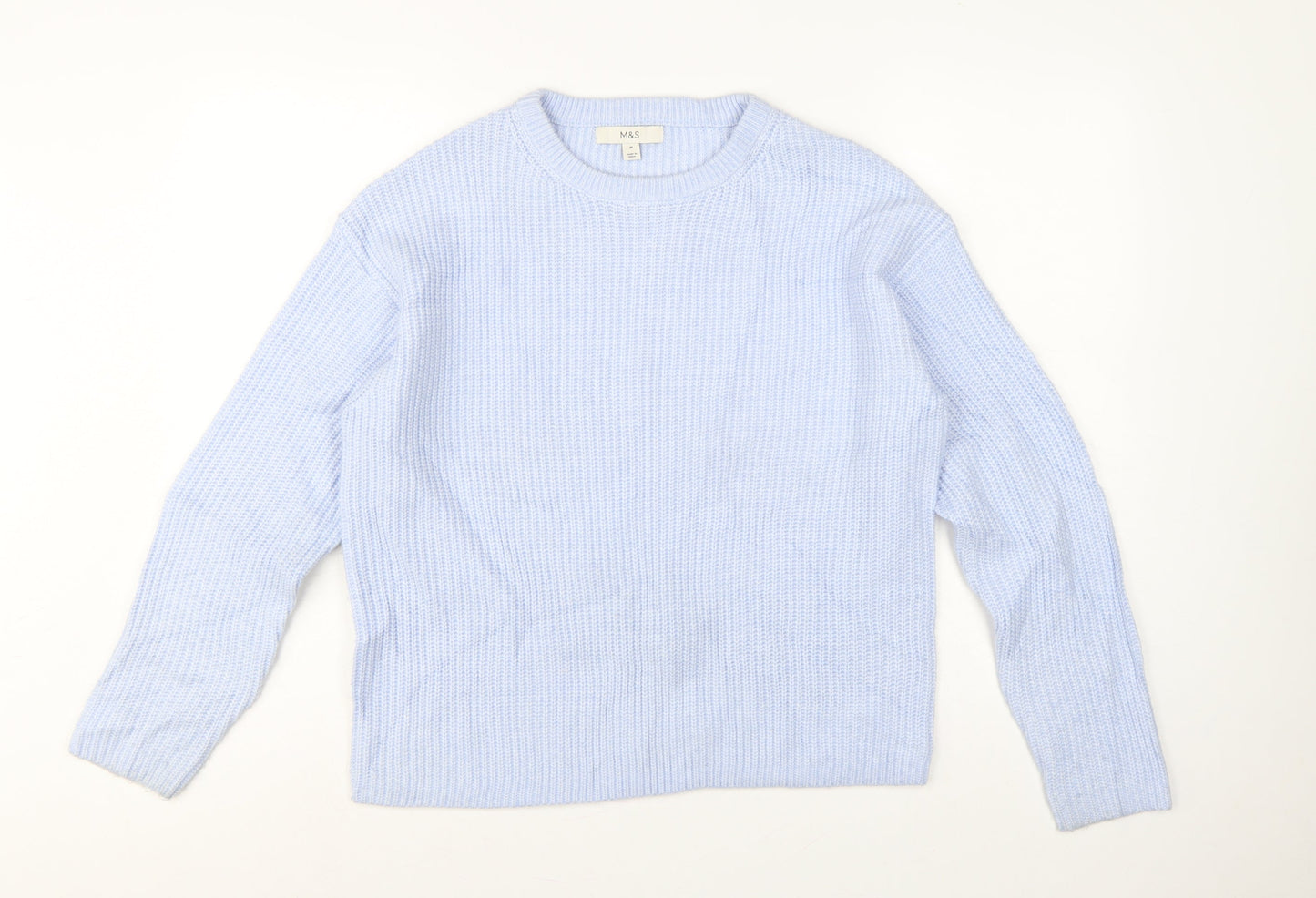 Marks & Spencer Women Blue M Rib Knit Crew Neck Pullover Jumper