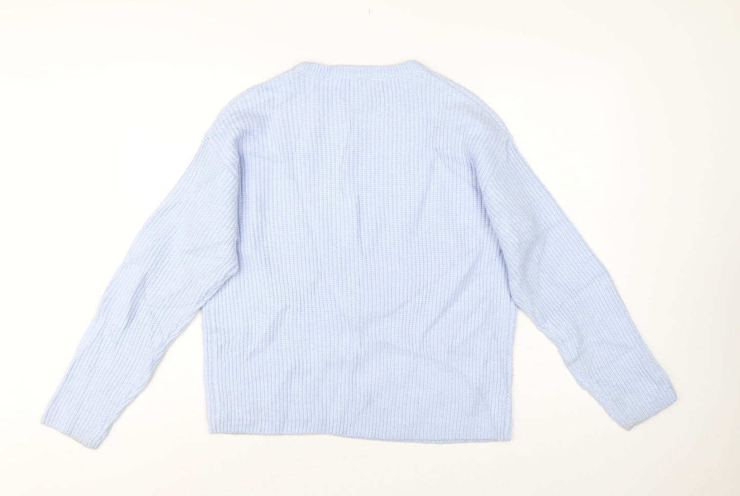 Marks & Spencer Women Blue M Rib Knit Crew Neck Pullover Jumper