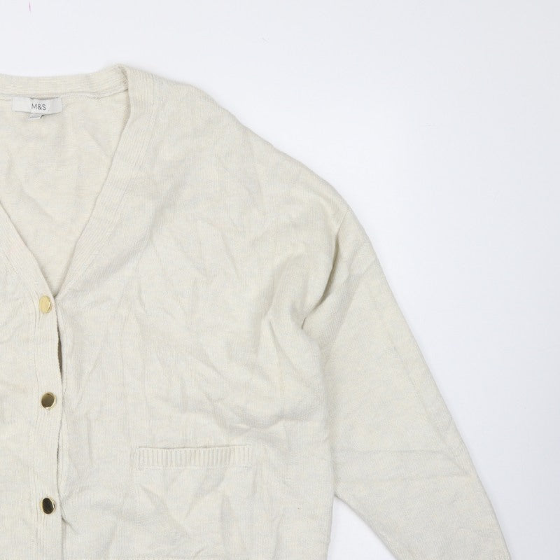 Marks and Spencer Women Ivory L V-Neck Button Pocket Cardigan